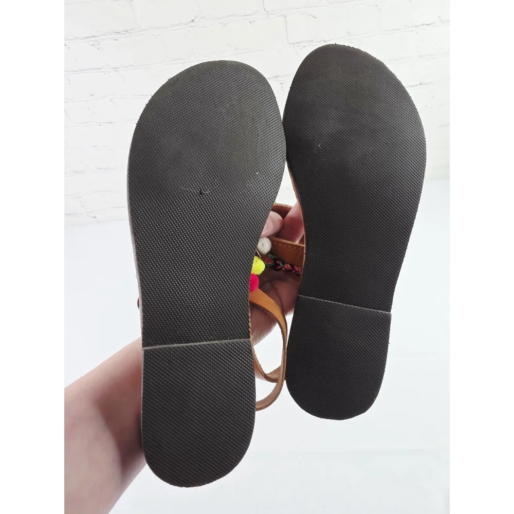 Handmade In Greece Leather Evil Eye Boho Sandals Strappy Carmel Size 9